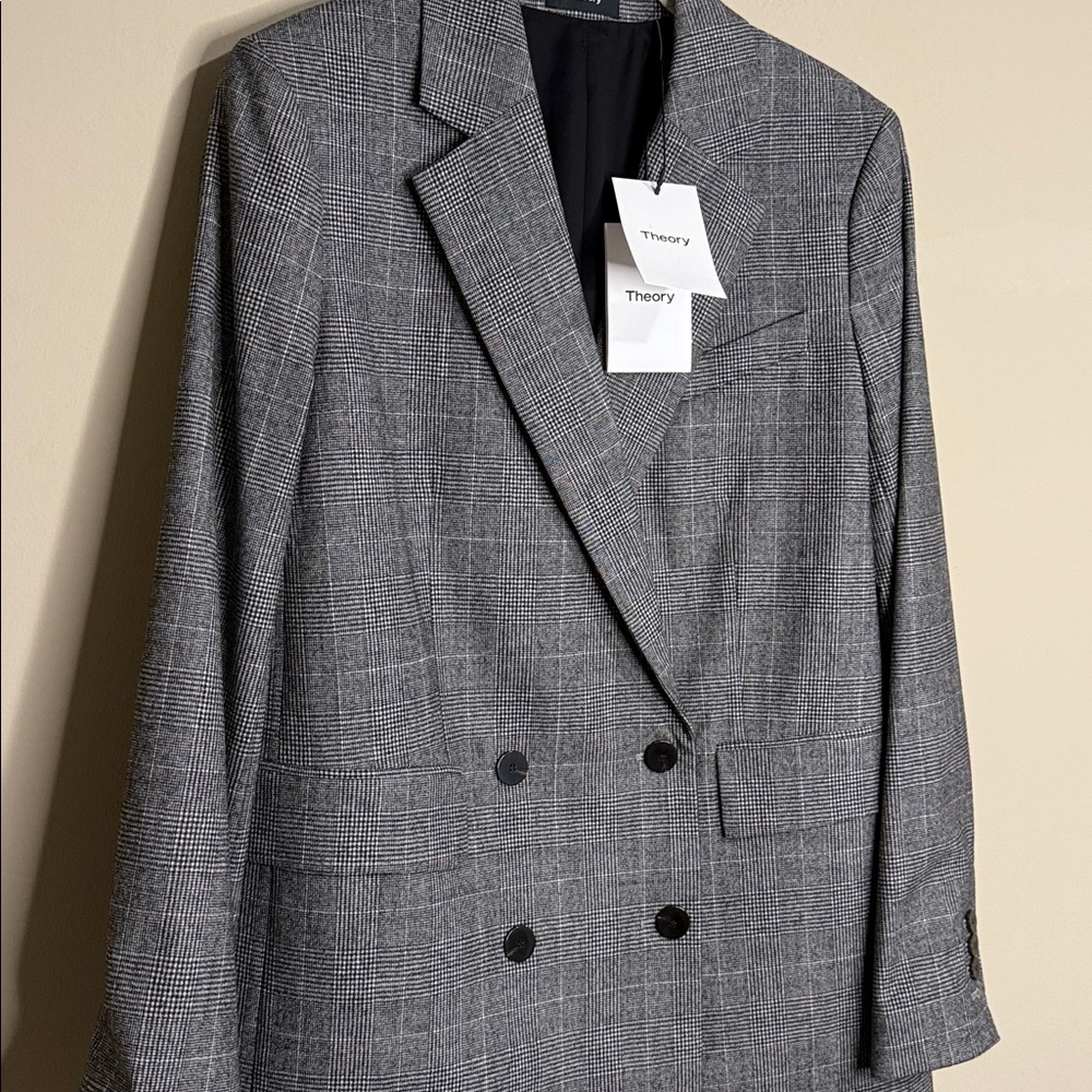 Theory virgin wool Piazza Jacket in Wales Flannel Double Breasted Blazer size 6 - Picture 3 of 8